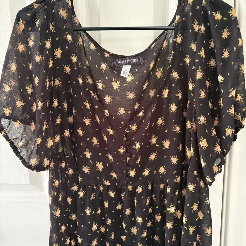 Urban Outfitters Black Floral Chiffon Babydoll Dress - Picture 8 of 8